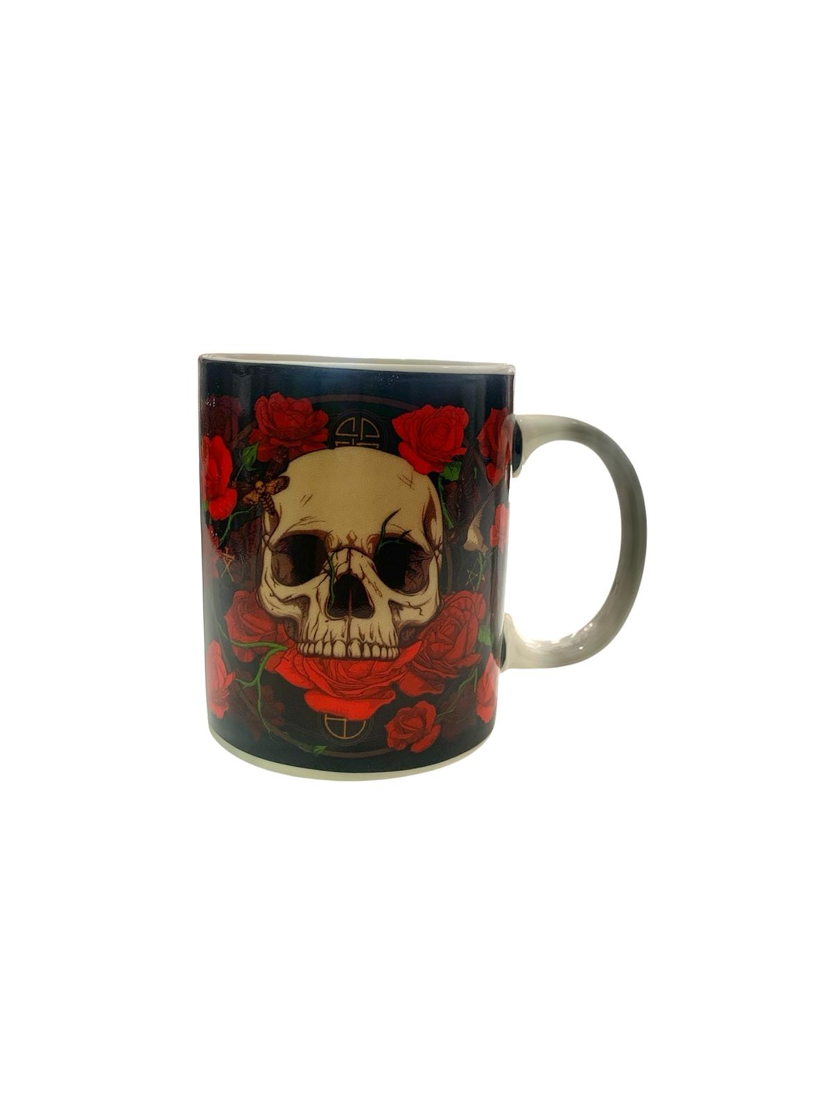 TAZA CERÁMICA CALAVERAS Y ROSAS