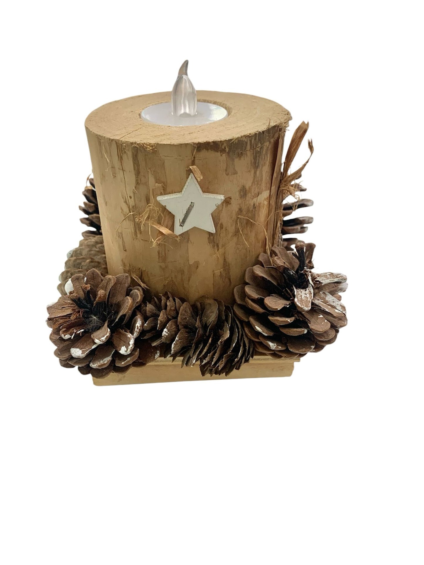 PORTAVELAS MADERA Y PIÑAS